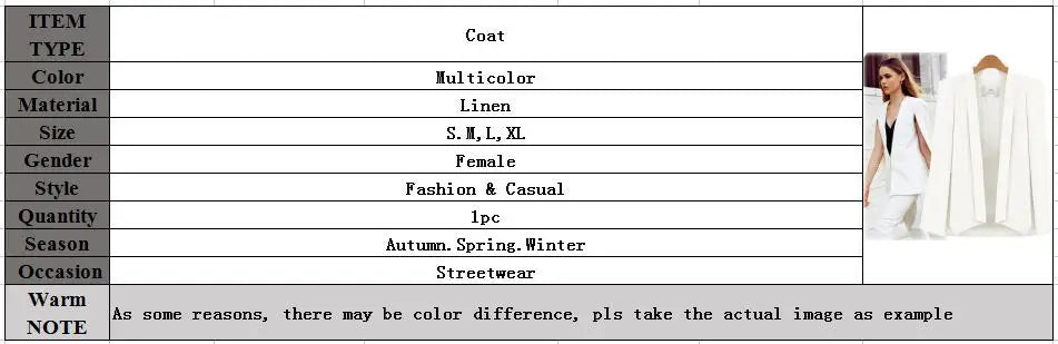 New Fashion 2022 Black White Long Sleeve Cape Coat Women Lapel Split Cloak Jacket Suits Womens OL Office Workwear Gift