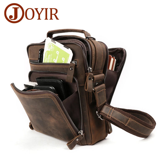 JOYIR - Nuevos bolsos vintage de cuero genuino para hombre, con solapa pequeña, bolso de hombro informal para oficina, bandolera de moda