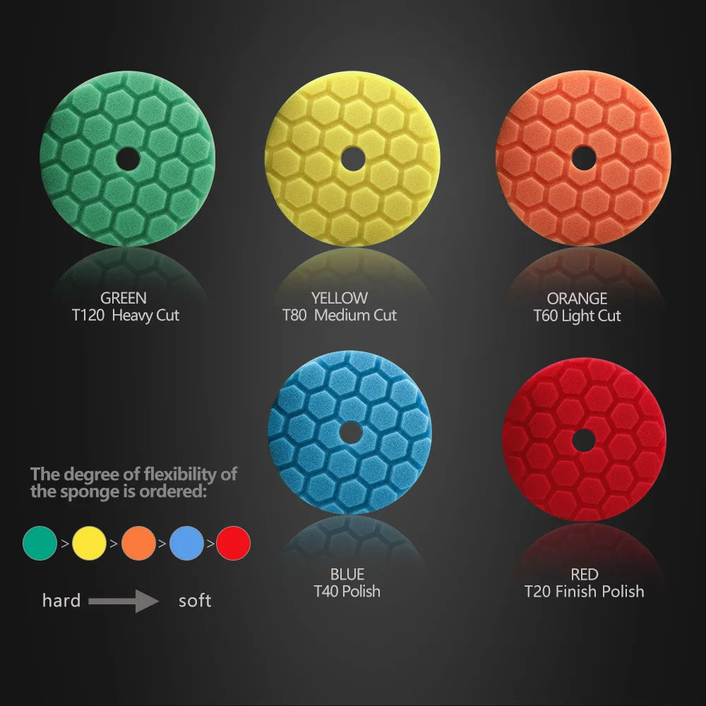 (Bulk Sales) SPTA 3"(80mm)/5"(125mm)/6"(150mm) Hex-Logic Car Sponge Polishing Buffing Pads For DA/RO/GA Auto Buffer Polisher