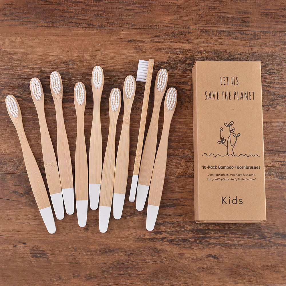 Children 10 Pieces Colorful Bamboo Toothbrush Nylon Bristle Eco Paint Toothbrush Kids Arosse a Dent Bambou Vegan Tooth Dental