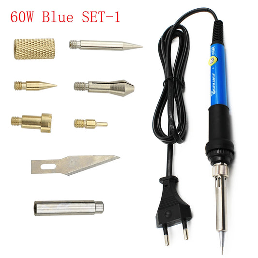 7 in 1 Wood Embossing Burning Carving Pyrography Pen Kit 60W / 80W Adjustable Temperature Soldering Iron Hand Operated Tools Set