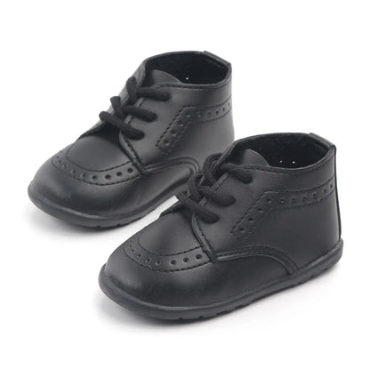 Meckior New Baby Shoes Retro Leather Boy Girl Shoes Toddler Rubber Sole Anti-slip First Walkers Newborn Infant Baby Crib Shoes