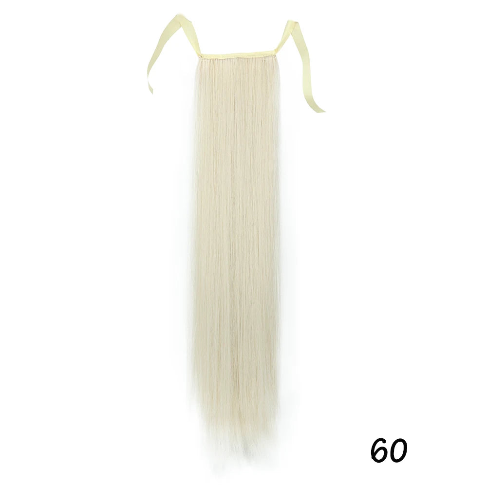 32inches Synthetic Ponytail Hair Extension Clip in Fake Wig Hairpiece Blonde Wrap Around Pigtail Long Smooth Overhead Pony Tail