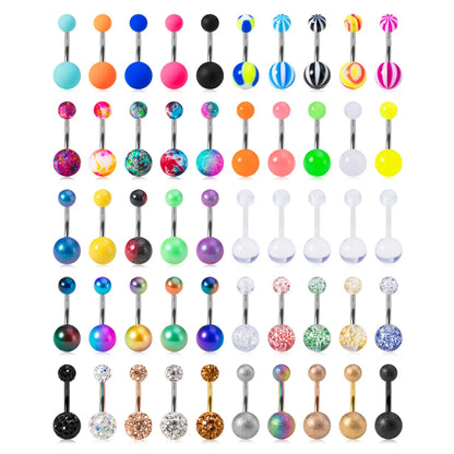 5Pcs 14G Navel Piercing Jewelry Set Sexy Colorful Acrylic Belly Piercing for Women 316L Surgical Steel Bar Belly Button Rings