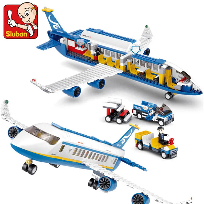 City Cargo Aircraft Plane Storage Airport Airbus Airplane Avion Technical Creative Building Blocks Educational Toys for Children