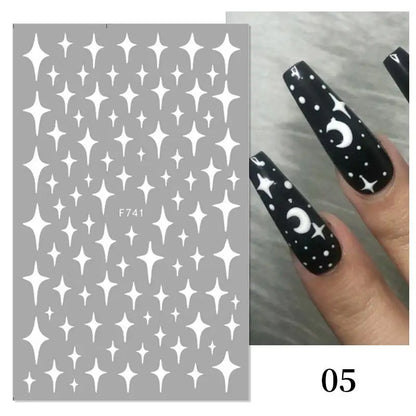 1Sheet 3D Red Heart Laser Nail Sticker Black Letter Star Line Self-Adhesive Slider Valentine's Day Series Nail Decals Decoration
