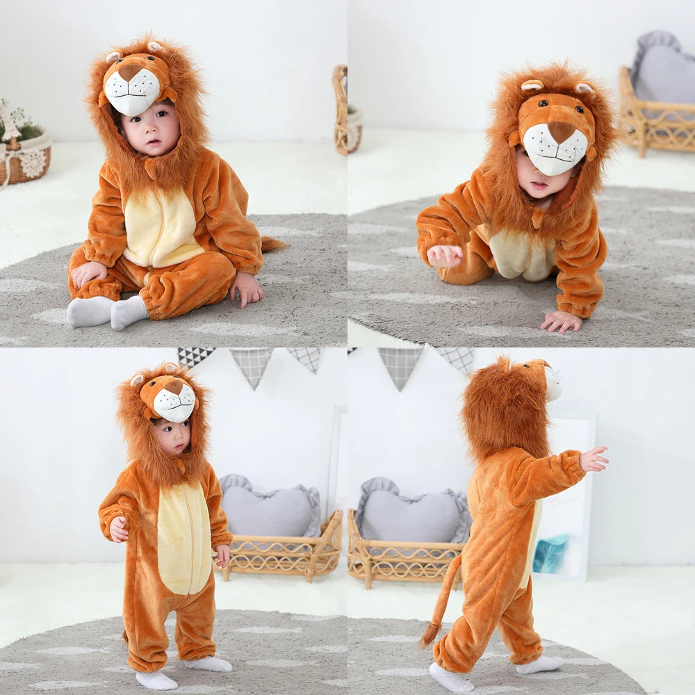 Umorden Infant Toddler Dalmatian Dog Lion Tiger Dinosaur Costumes Baby Boys Girls Kigurumi Cartoon Animal Romper Halloween Purim