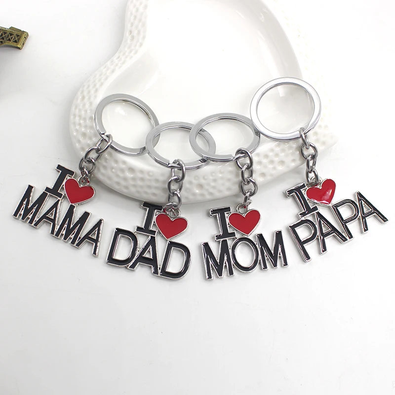 Llavero con letras huecas "Amo a mamá, mamá, papá y papá" para mujeres y hombres, joyería, mochila, llavero, regalos para el Día del Padre y el Día de la Madre.