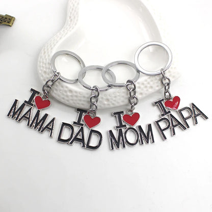 Llavero con letras huecas "Amo a mamá, mamá, papá y papá" para mujeres y hombres, joyería, mochila, llavero, regalos para el Día del Padre y el Día de la Madre.