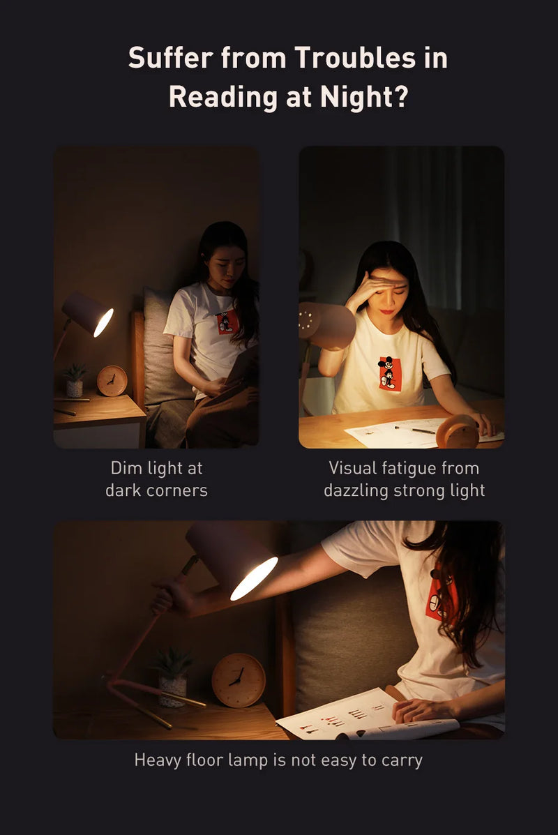 Baseus Led Desk Lamp Clip-On Night Light Reading Computer Keyboard illuminated Eye Protection Lamp With USB Charging For Bedroom