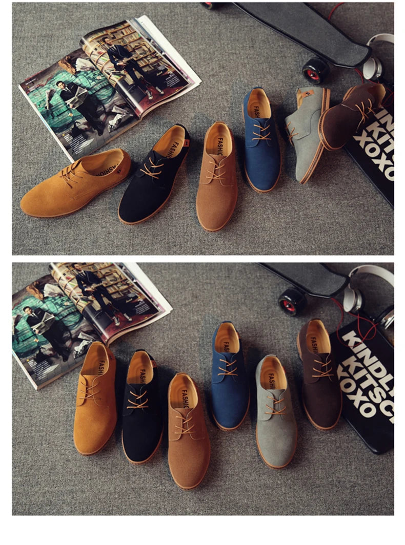 2024 Spring Suede Leather Men's Oxford Casual Shoes Classic Sneakers Comfortable Footwear Dress Shoes Large Size Flats