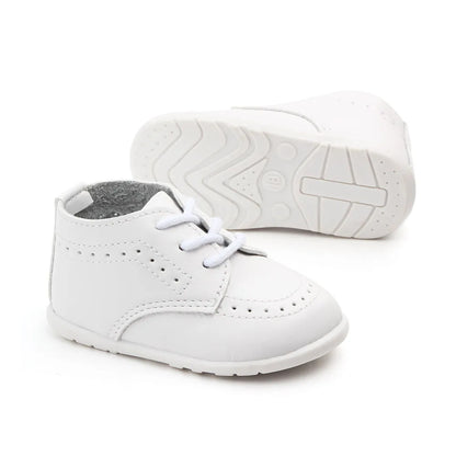 Meckior New Baby Shoes Retro Leather Boy Girl Shoes Toddler Rubber Sole Anti-slip First Walkers Newborn Infant Baby Crib Shoes