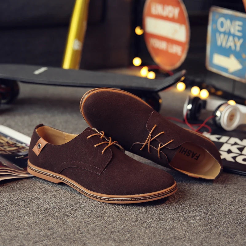 2024 Spring Suede Leather Men's Oxford Casual Shoes Classic Sneakers Comfortable Footwear Dress Shoes Large Size Flats