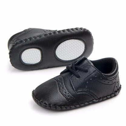 Meckior New Baby Shoes Retro Leather Boy Girl Shoes Toddler Rubber Sole Anti-slip First Walkers Newborn Infant Baby Crib Shoes