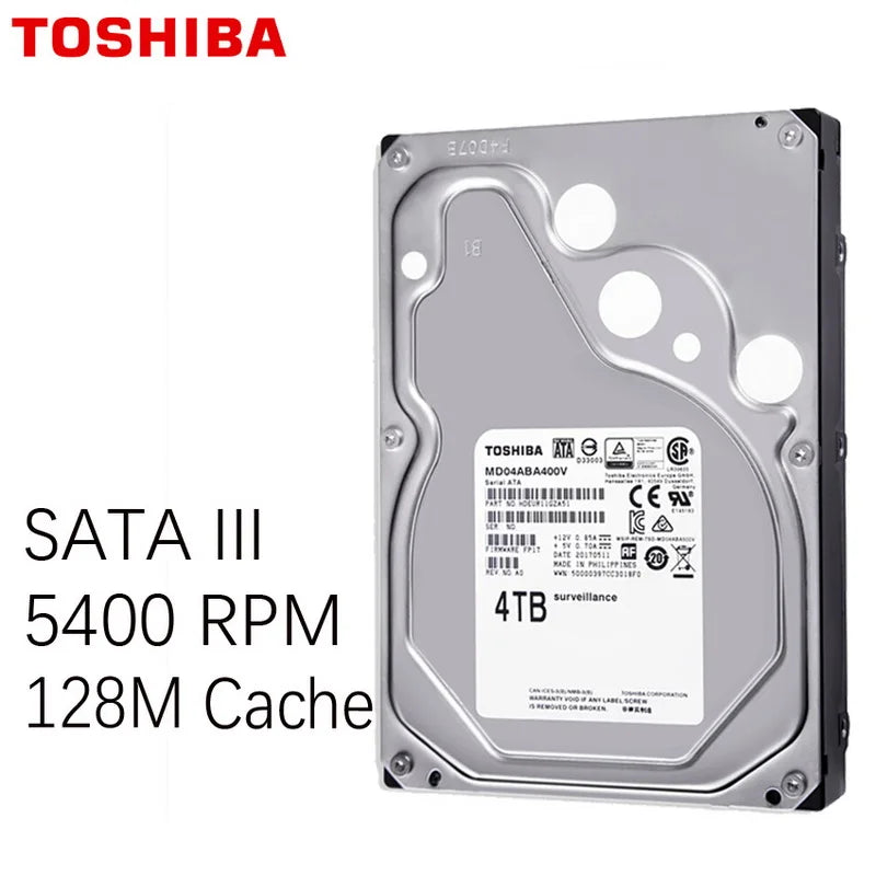 TOSHIBA 4TB Video Surveillance Hard Drive Disk DVR NVR CCTV Monitor HDD HD Internal SATA III 6Gb/s 5400RPM 128MB 3.5" harddisk