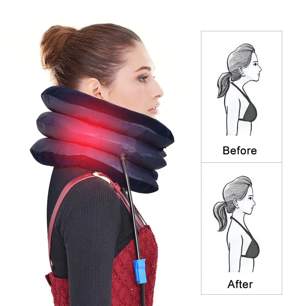 Collarín cervical inflable con tracción cervical, soporte para tractor, almohada de masaje, alivio del dolor, relajación, cuidado de la salud, camilla para cuello y cabeza.