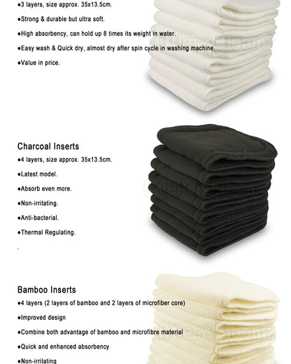 [Littles&amp;Bloomz] Insertos lavables reutilizables, protectores de refuerzo para pañales de tela de bolsillo real, inserto de microfibra de carbón de bambú
