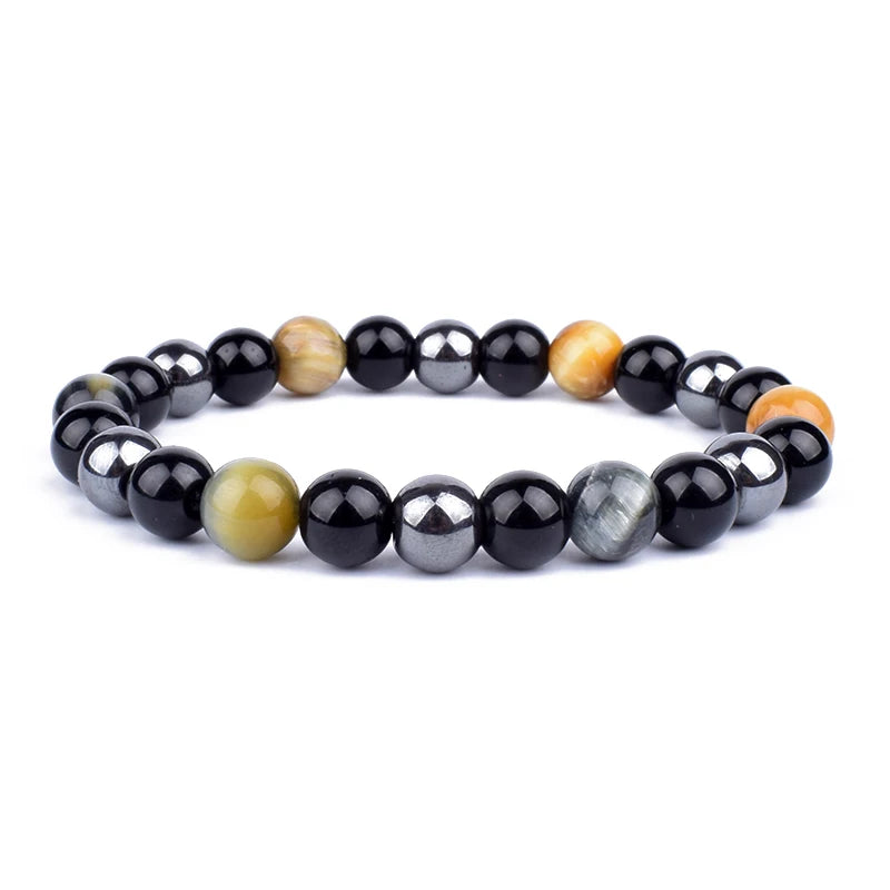 Pulseras de cuentas de obsidiana negra natural, hematita, ojo de tigre, para hombres, protección magnética de la salud, joyería para el alma de las mujeres, pulsera para hombre 