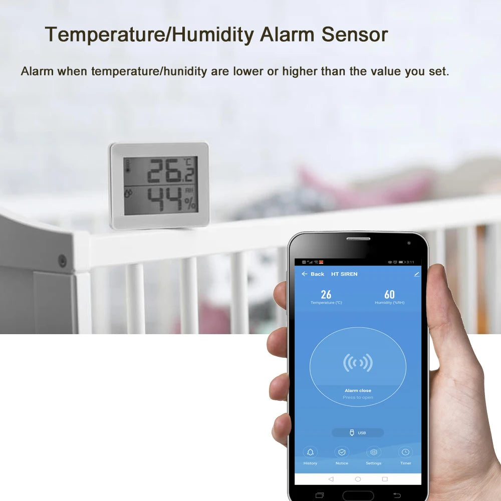 Alarma de sirena NEO Coolcam Smart Tuya Wifi con sensor de temperatura y humedad, compatible con Echo y Google Home Assistant
