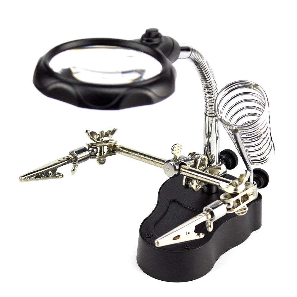 12X 3rd Helping Hand Clip Clamp LED Magnifying Glass Soldering Iron Stand Magnifier Welding Rework Repair Holder Tools