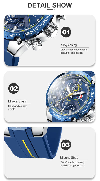 CHEETAH New Watches Mens Luxury Brand Big Dial Watch Men Waterproof Quartz Wristwatch Sports Chronograph Clock Relogio Masculino