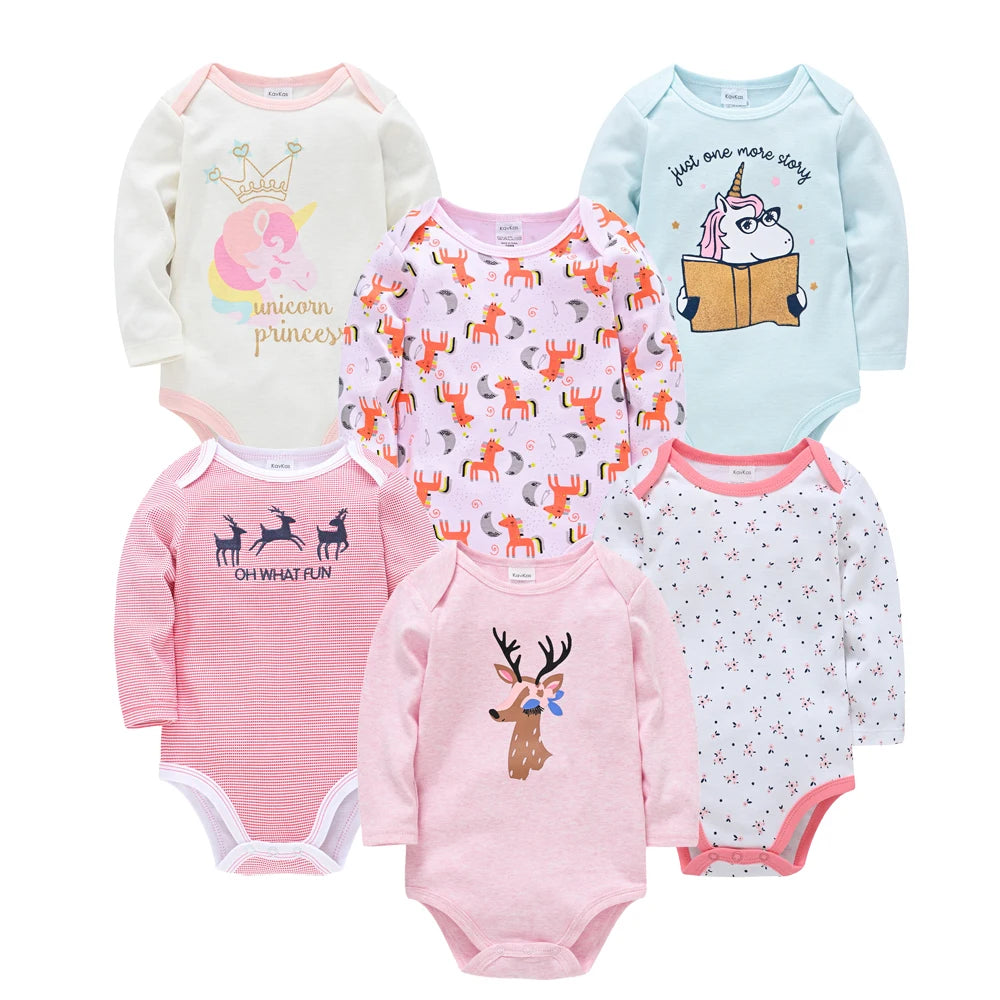 Conjunto de 3/6 piezas de ropa de moda para bebés Kavkas, conjunto de algodón suave de manga larga para otoño, mono para niños y niñas, body para recién nacidos