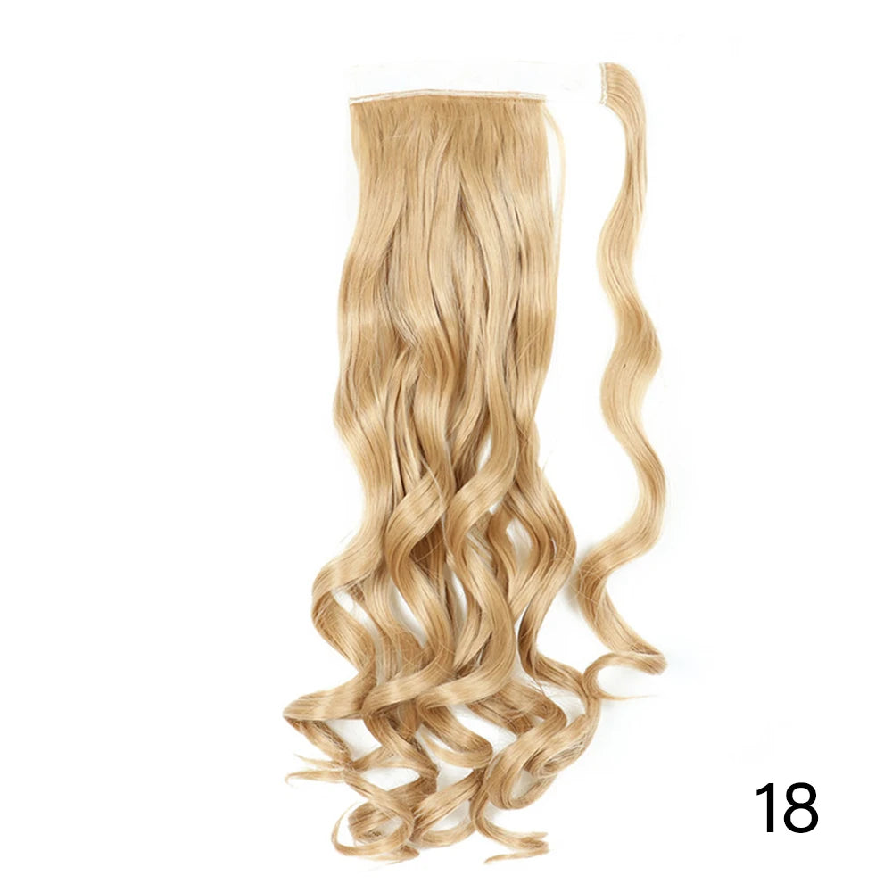 32inches Synthetic Ponytail Hair Extension Clip in Fake Wig Hairpiece Blonde Wrap Around Pigtail Long Smooth Overhead Pony Tail