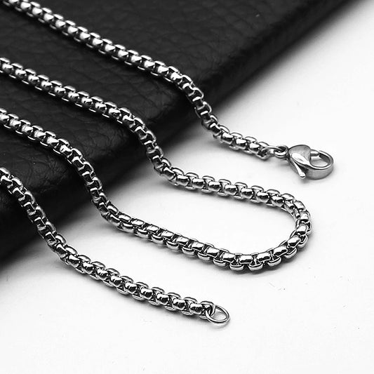 1pc Stainless Steel Square Rolo Chain Stainless Steel Necklace Round Box Necklace Men Women Width 2mm-5mm 