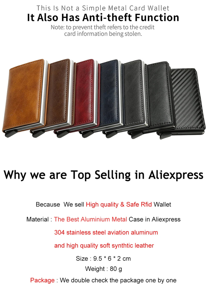 Rfid Aluminum Men Wallet Card Holders Purse Carbon Fiber Men Business Slim Thin Smart Wallet Credit Cardholder Case Note Holder