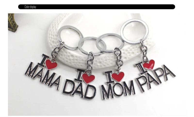 Llavero con letras huecas "Amo a mamá, mamá, papá y papá" para mujeres y hombres, joyería, mochila, llavero, regalos para el Día del Padre y el Día de la Madre.