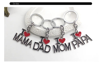 Llavero con letras huecas "Amo a mamá, mamá, papá y papá" para mujeres y hombres, joyería, mochila, llavero, regalos para el Día del Padre y el Día de la Madre.