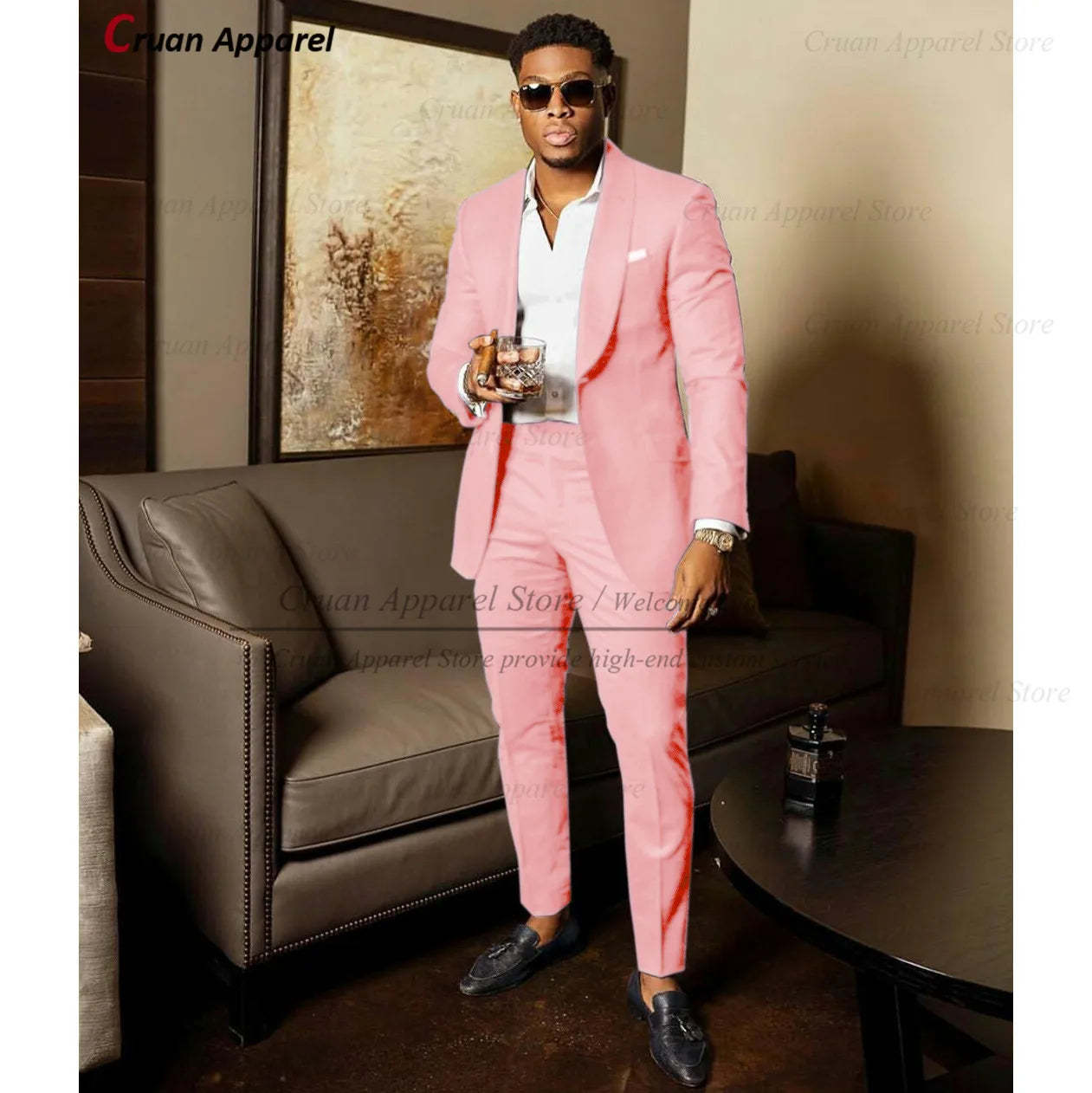 Blue Shawl Lapel Suit Male 2 Pieces Tailored Groom Wedding Suits Tuxedo Best Man Blazer Pants Trendy Fashion Marriage Costume