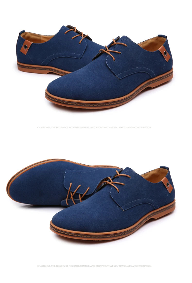 2024 Spring Suede Leather Men's Oxford Casual Shoes Classic Sneakers Comfortable Footwear Dress Shoes Large Size Flats