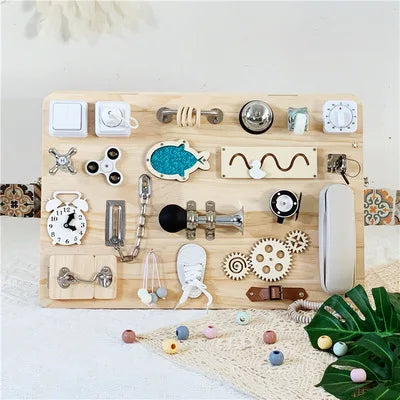 Busy Board DIY Montessori Toys Lock Mobile Children Wood Chips Skill Training Parent-Child Game Puzzle Intelligence Development