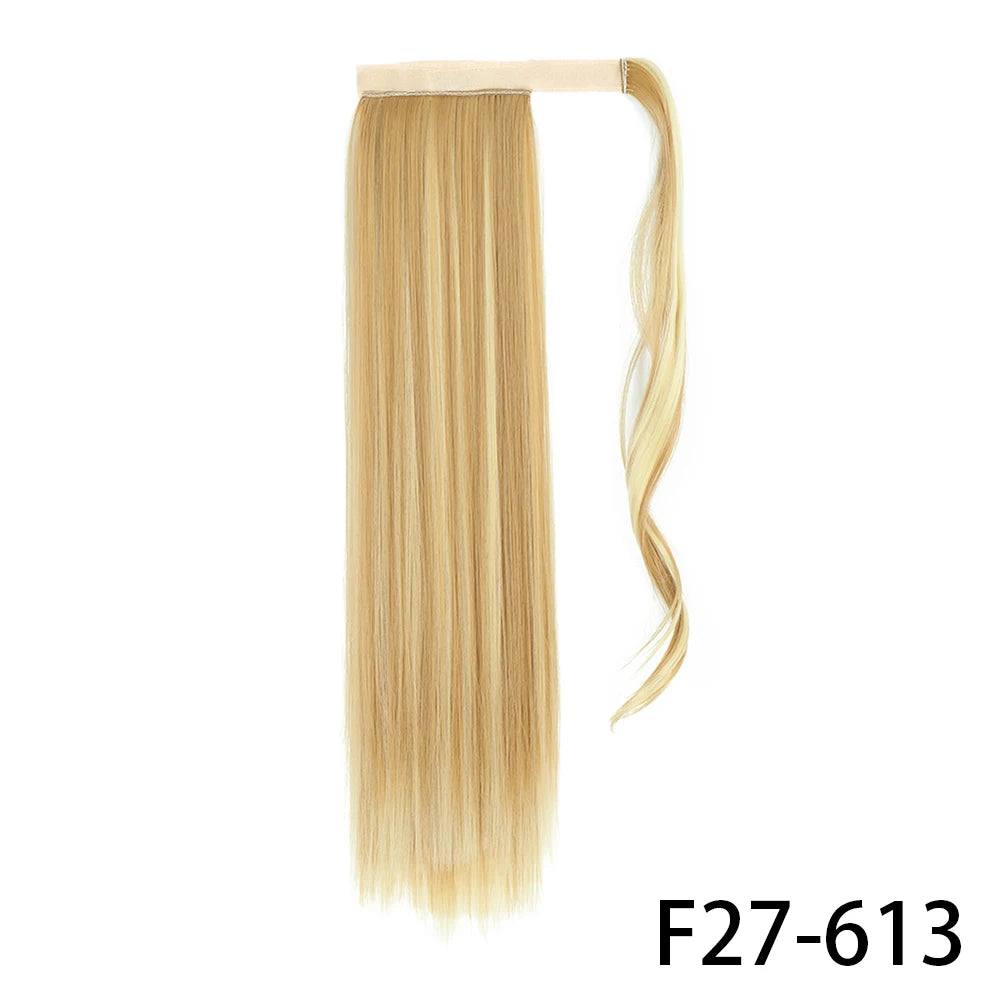 32inches Synthetic Ponytail Hair Extension Clip in Fake Wig Hairpiece Blonde Wrap Around Pigtail Long Smooth Overhead Pony Tail