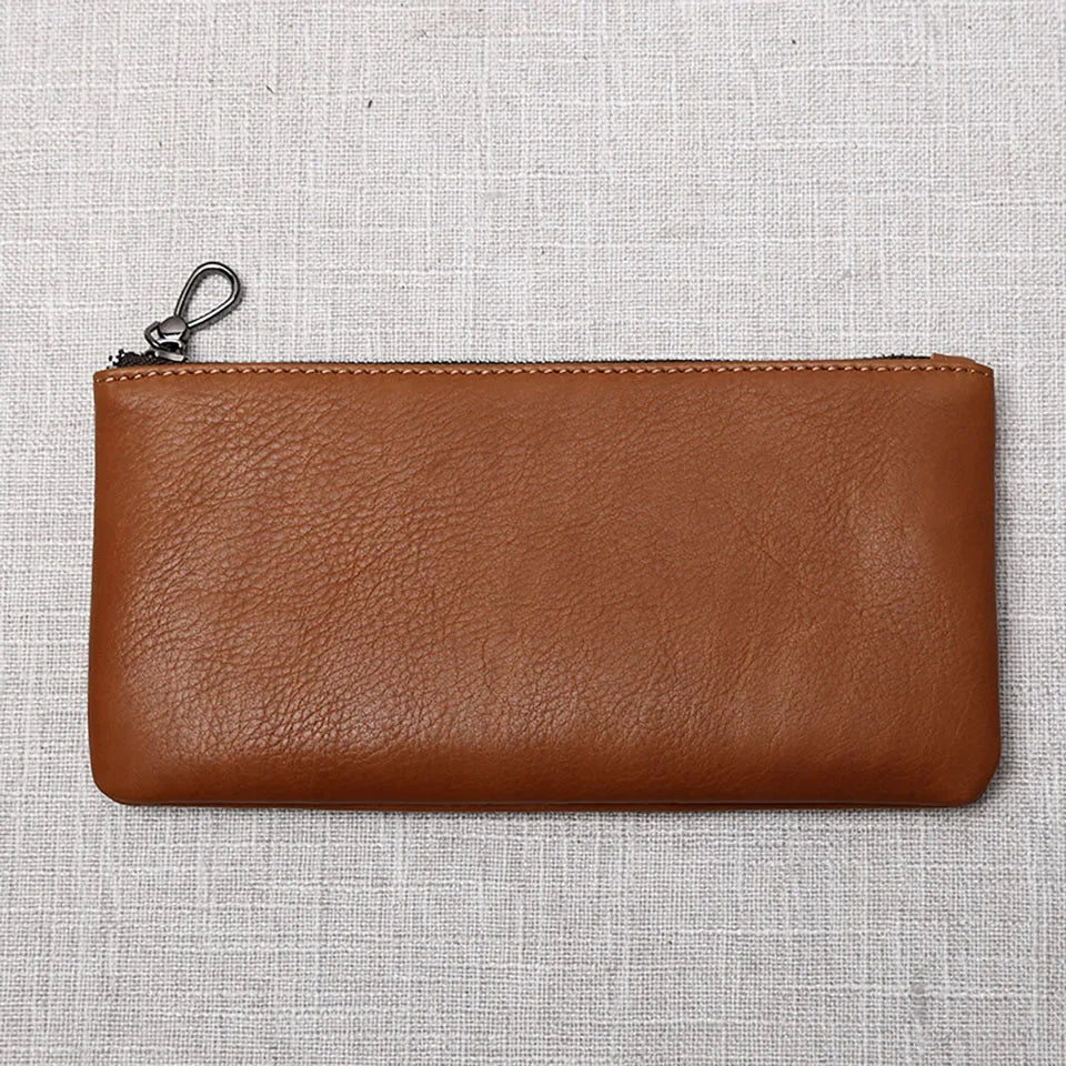 ZRCX Men's Genuine Leather Long Zipper Wallet First Layer Cowhide Youth Ultra-Thin Handbag Wallet Trendy Brand Simple Wallet