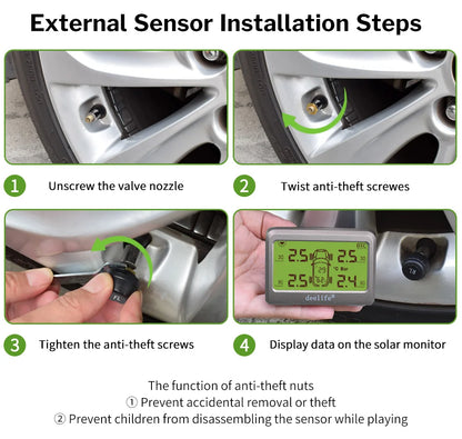 Deelife Car Tire Pressure Monitoring System Solar TPMS Tire Pressure Monitor Tire Pressure Control System