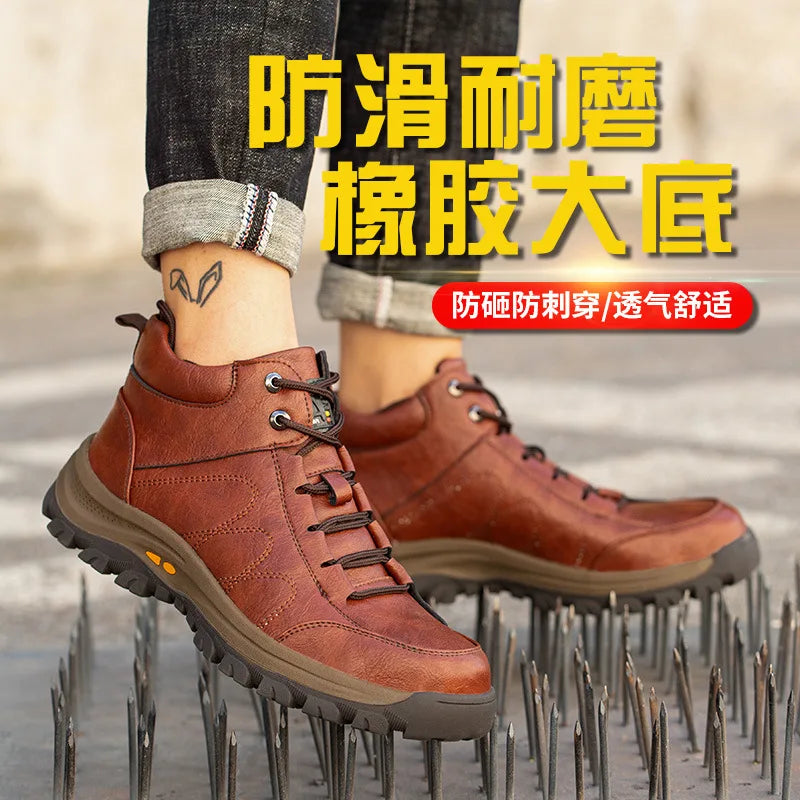 Botas de seguridad de cuero 2023, impermeables, antideslizantes, cómodas, suaves y seguras para el trabajo, ligeras y transpirables.