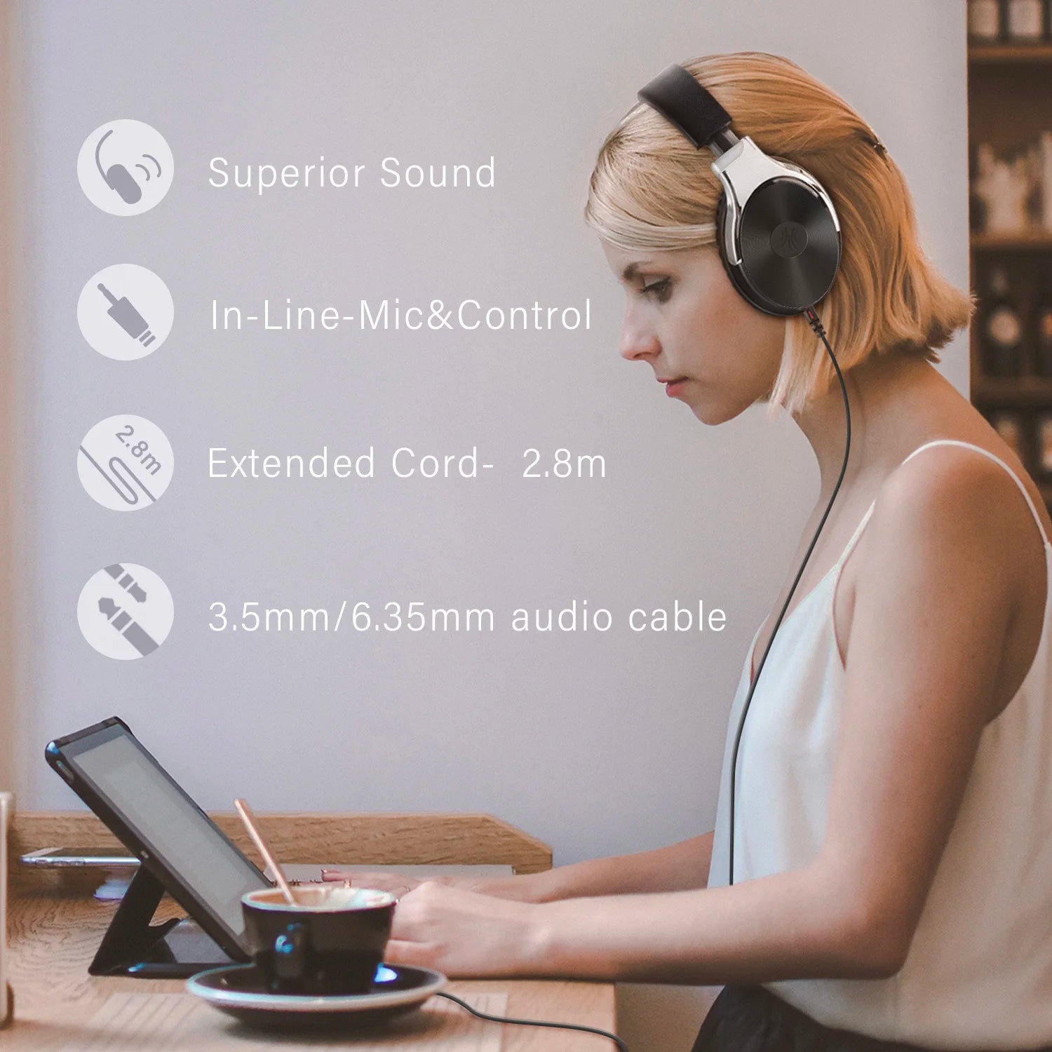 Oneodio Studio HIFI 3.5/6.35mm Wired Headphones Professional Monitor Headphones Over Ear Hi-Res DJ Headset With Mic For Guitar