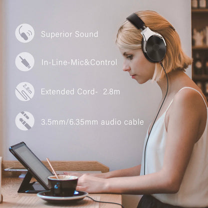 Oneodio Studio HIFI 3.5/6.35mm Wired Headphones Professional Monitor Headphones Over Ear Hi-Res DJ Headset With Mic For Guitar
