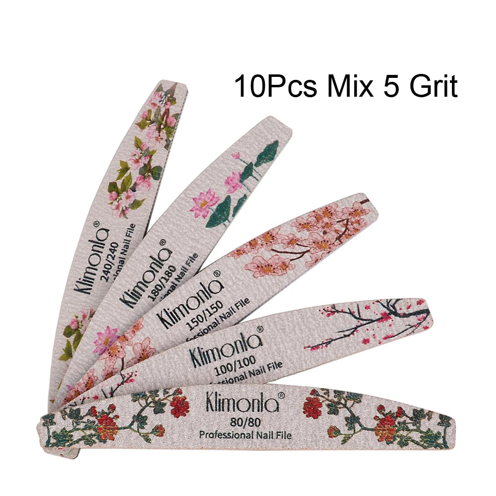 Lote de 3/5/10 limas de uñas nuevas con estampado de flores, limas de colores, 80/100/150/180/240, herramientas profesionales de manicura.
