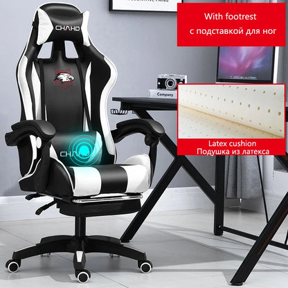 Silla de juegos WCG para oficina, cojín de látex, silla de computadora con Bluetooth, silla BOSS de cuero de alta calidad, silla de carreras con ancla de Internet LOL