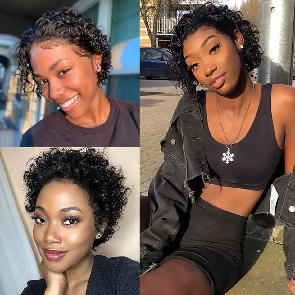 Pixie Cut Wig Short Curly Human Hair Wigs Brazilian Wig Cheap Remy Hair 13X1 Transparent Lace Wigs For Women Sale