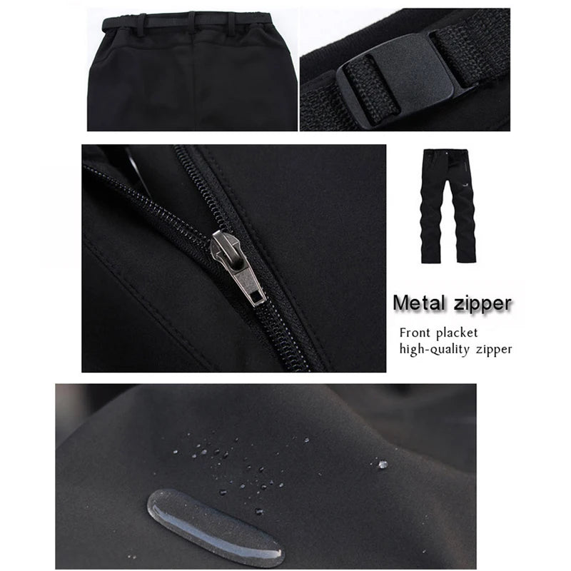 TRVLWEGO Winter Men Camping Hiking Pants Travel Soft Shell Warm Waterproof Fleece Windproof Outdoor Skiing Trekking Trousers