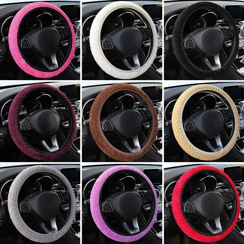 Universal 37-39cm Pink Steering Wheel Cover Warm Plush Steering Wheel Cover For Winter Anti-slip Car Accessories Interior Parts
