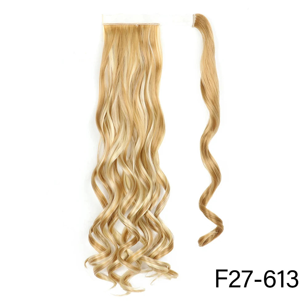 32inches Synthetic Ponytail Hair Extension Clip in Fake Wig Hairpiece Blonde Wrap Around Pigtail Long Smooth Overhead Pony Tail