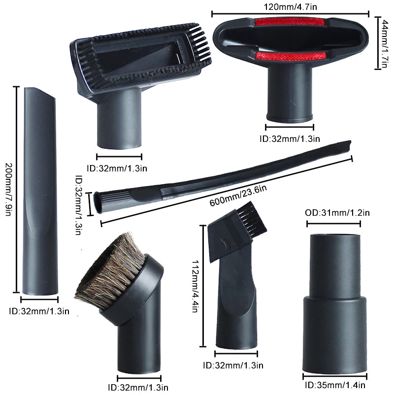 Boquilla de aspiradora universal con cabezal de cepillo de succión para aspiradoras de 32 mm, 35 mm, 1 1/4 pulg. y 1 3/8 pulg., accesorio para rincones de cama y sofá.