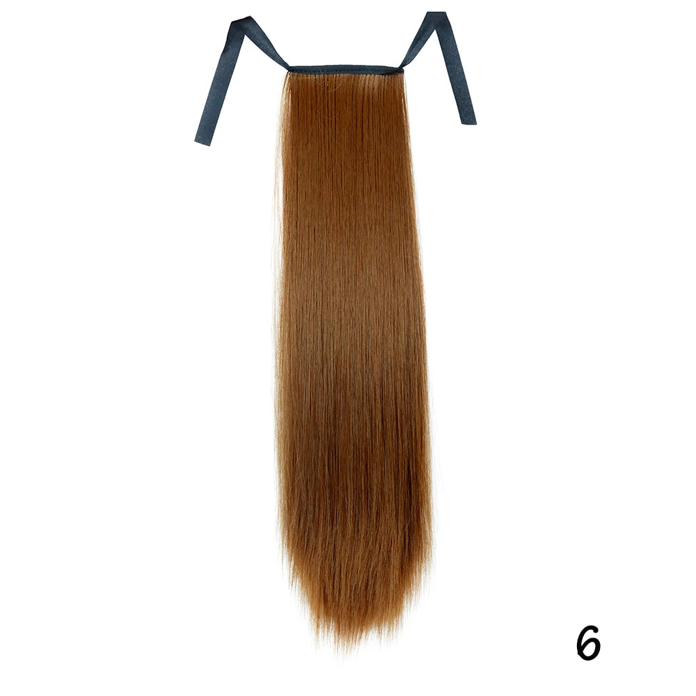 32inches Synthetic Ponytail Hair Extension Clip in Fake Wig Hairpiece Blonde Wrap Around Pigtail Long Smooth Overhead Pony Tail