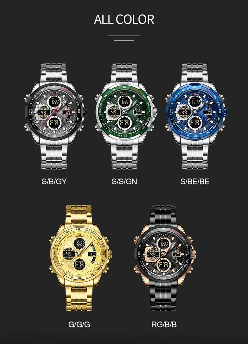 NAVIFORCE Top Brand Luxury Classic Men Watch Quartz Digital Male Clock Military Sport Silver Stainless Steel Man Wristwatch 9197