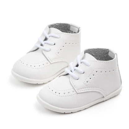 Meckior New Baby Shoes Retro Leather Boy Girl Shoes Toddler Rubber Sole Anti-slip First Walkers Newborn Infant Baby Crib Shoes